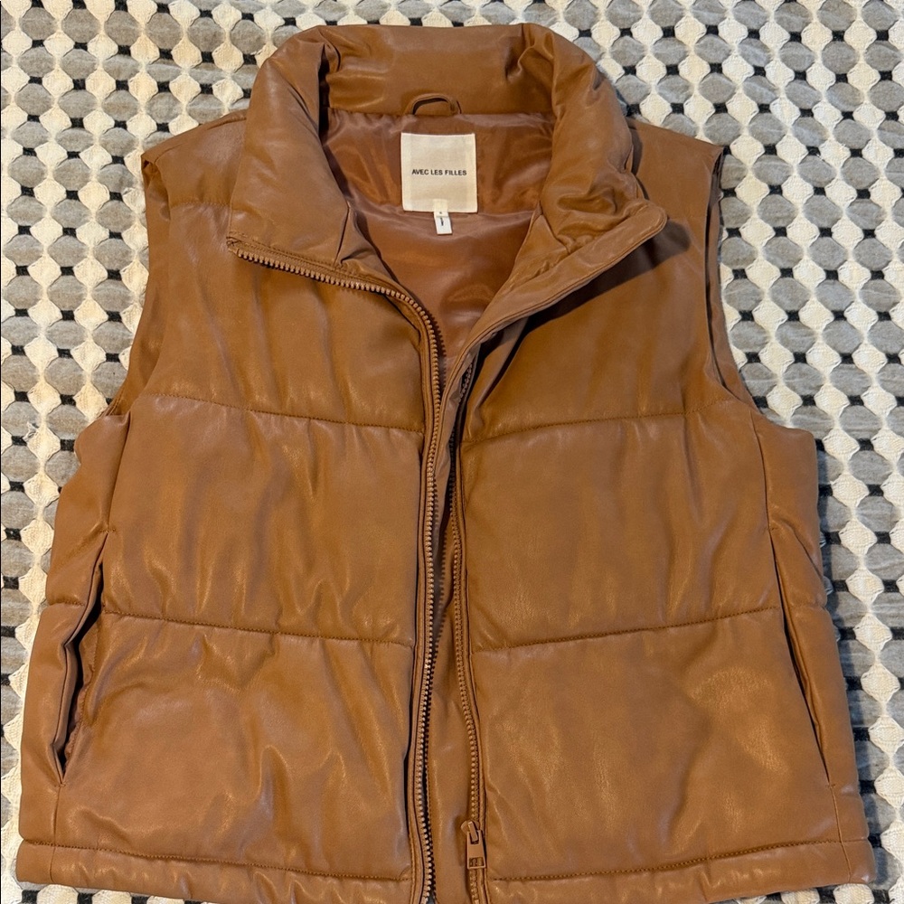 Avec Les Filles Cognac Brown Quilted Puffer Vest